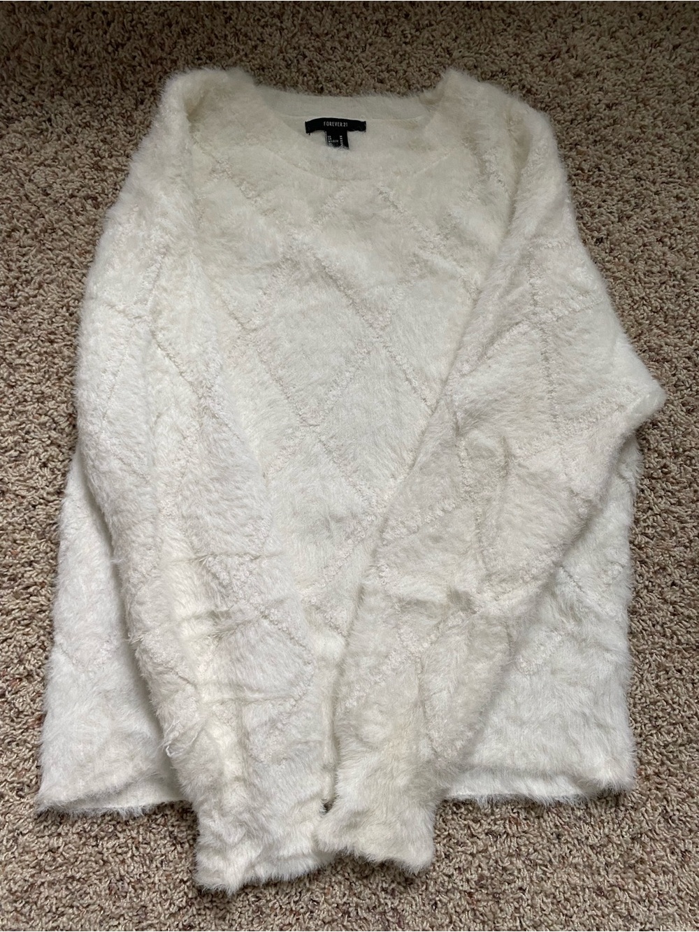Forever 21 Cream Fuzzy Crewneck Sweater